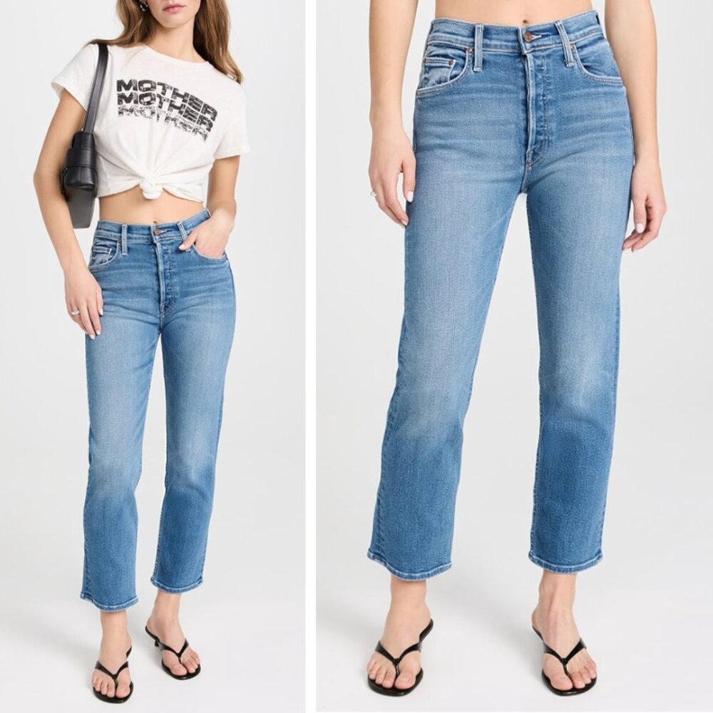 MOTHER Denim The Tomcat Jeans Layover Wash High Rise Straight Leg Cropped